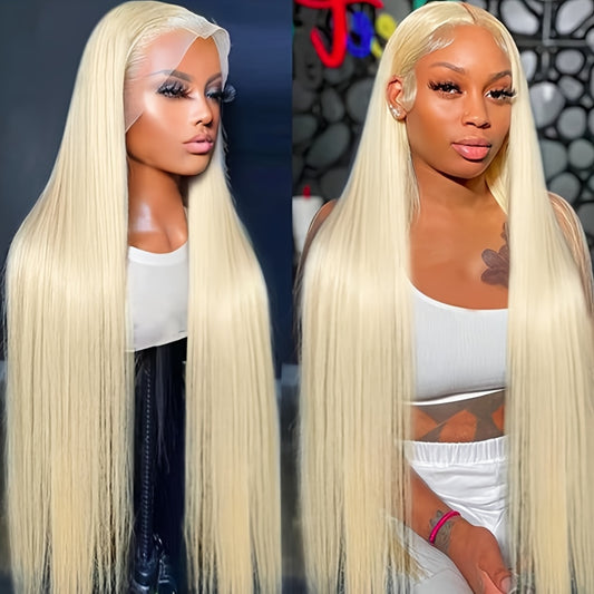 Hair Sophisticated 32" 613 Blonde Straight Lace Front Wig – 13x4 HD Transparent Brazilian Virgin Human Hair, 200% Density, Pre-Plucked with Baby Hair, Free Part Design