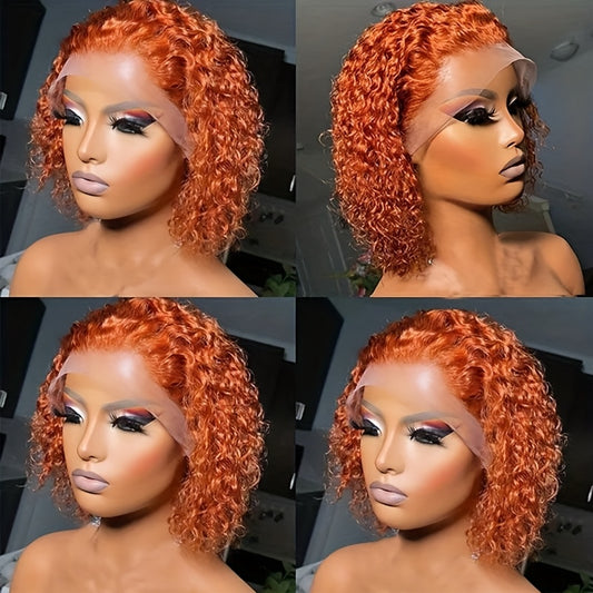 Hair Sophisticated Ginger Orange Deep Wave Bob Wig – 12 Inch 13x4 HD Lace Front, 100% Human Hair, 200% Density, Pre-Plucked with Baby Hair for a Natural Look