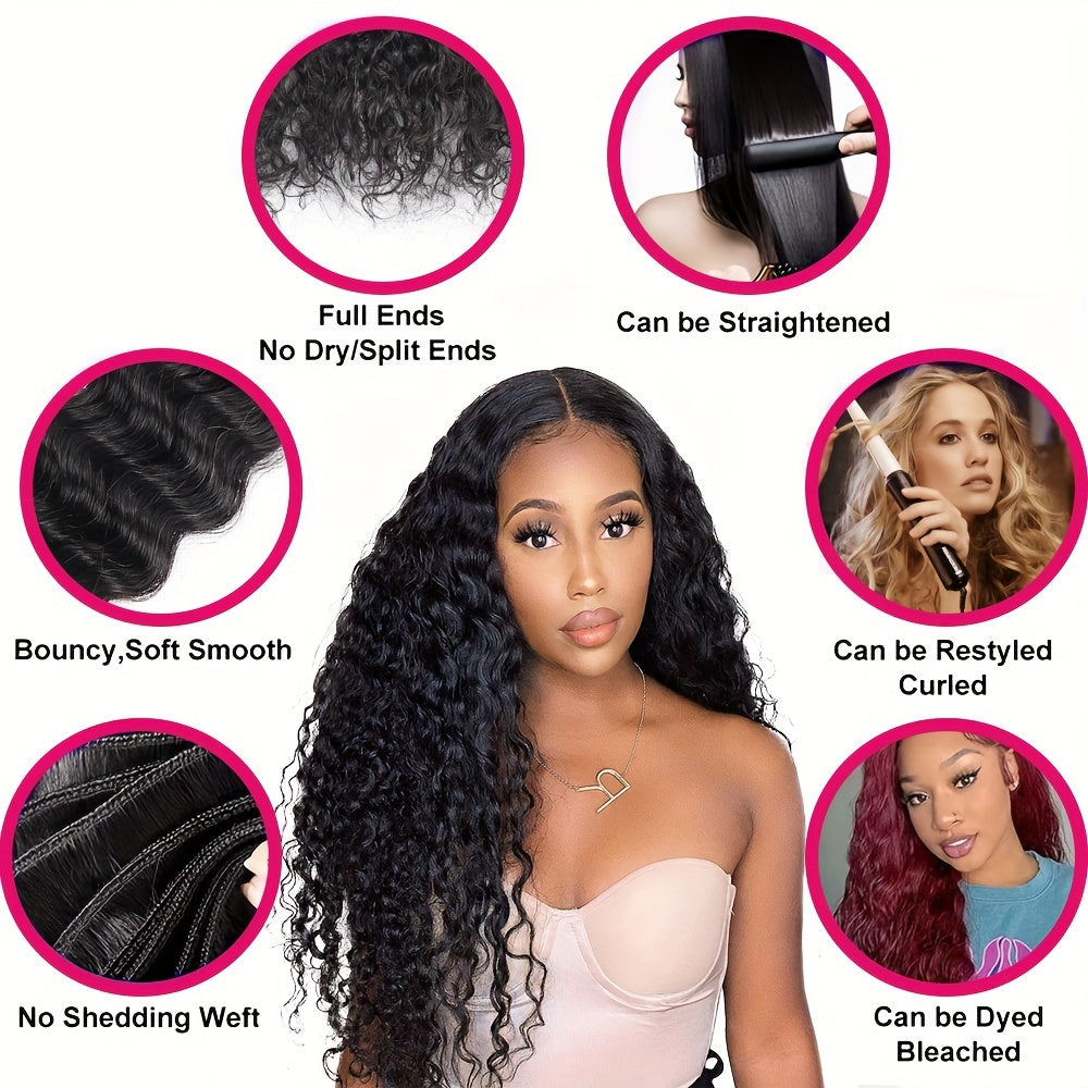 Hair Sophisticated™ – Deep Essence Set 4 Bundles Brazilian Deep Wave + 4x4 HD Lace Closure | Wet & Wavy Look | Mesh Bag Included