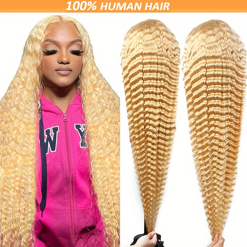 Hair Sophisticated 613 Blonde Deep Wave Lace Front Wig – 13x4 HD Transparent Human Hair Wig, Pre-Plucked with Baby Hair, 180% Density, 20-24 Inches, Natural Look for Women