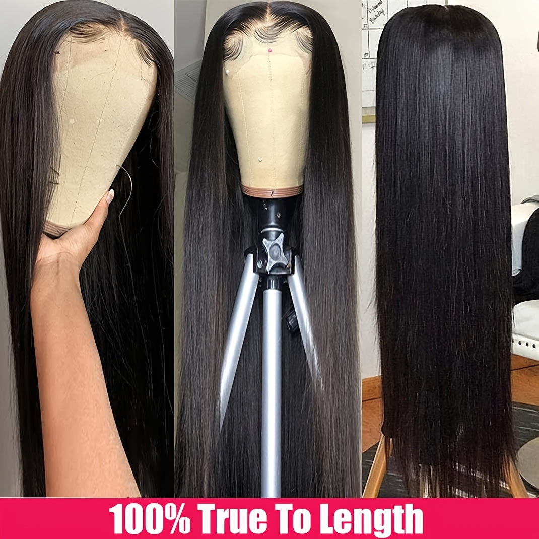 Hair Sophisticated 250% Density Straight Glueless Lace Front Wig – 13x4 HD Transparent Brazilian Virgin Human Hair, Pre-Plucked with Baby Hair, Natural Black Wig for Women