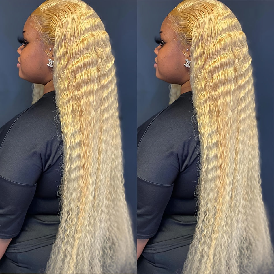 Hair Sophisticated 613 Blonde Deep Wave Lace Front Wig – 13x4 HD Transparent Human Hair Wig, Pre-Plucked with Baby Hair, 180% Density, 20-24 Inches, Natural Look for Women