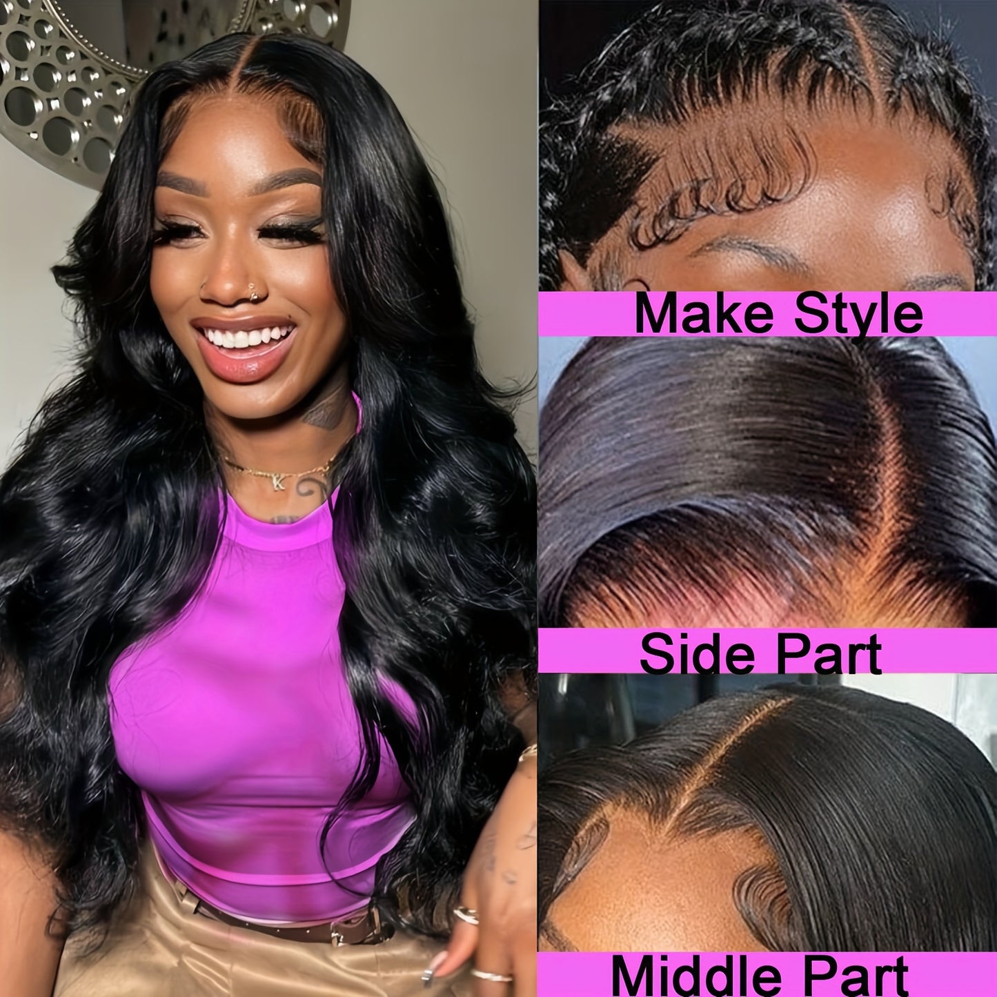 28 Inch 13x4 HD Lace Frontal Wigs Long Body Wave Black Wigs Synthetic Heat Resistant Fiber Hair Wig Premium Natural Black Loose Wave 13*4 Hairpiece Wigs for Women with HD Transparent Lace Glueless Lace Loose Wavy Wig 200% Den