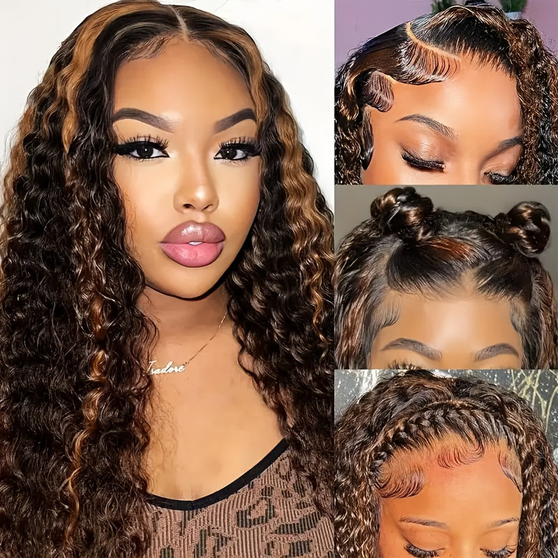 Highlight Lace Front Wig Human Hair 1B/30 Black And Brown Deep Wave Wigs Glueless Wigs Human Hair Pre Cut 13x4 HD Lace Frontal Wig Human Hair Pre Plucked with Baby Hair 200% Density human hair bundles