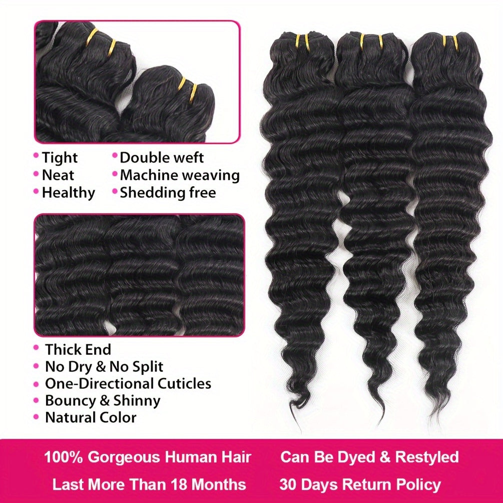 Hair Sophisticated™ – Deep Essence Set 4 Bundles Brazilian Deep Wave + 4x4 HD Lace Closure | Wet & Wavy Look | Mesh Bag Included