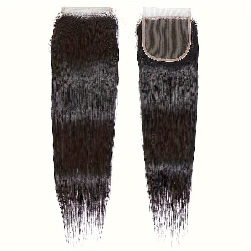 5 Bundles Brazilian Remy Human Hair Extensions with 4x4 Transparent Lace Closure - Straight Black Hair for Women, Remy Human Hair Look, Versatile Styling Options