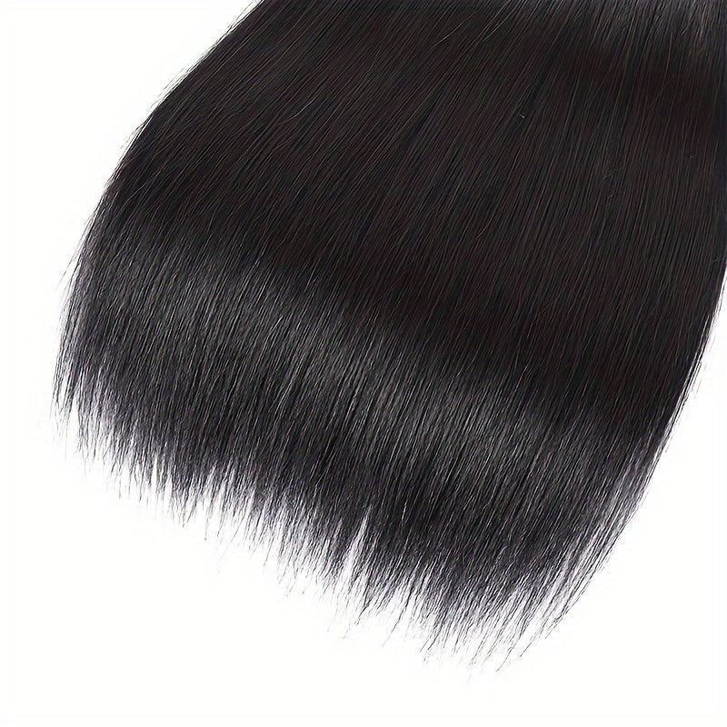 5 Bundles Brazilian Remy Human Hair Extensions with 4x4 Transparent Lace Closure - Straight Black Hair for Women, Remy Human Hair Look, Versatile Styling Options