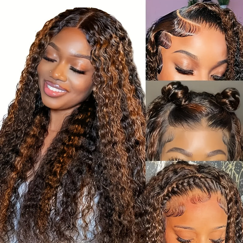 Highlight Lace Front Wig Human Hair 1B/30 Black And Brown Deep Wave Wigs Glueless Wigs Human Hair Pre Cut 13x4 HD Lace Frontal Wig Human Hair Pre Plucked with Baby Hair 200% Density human hair bundles