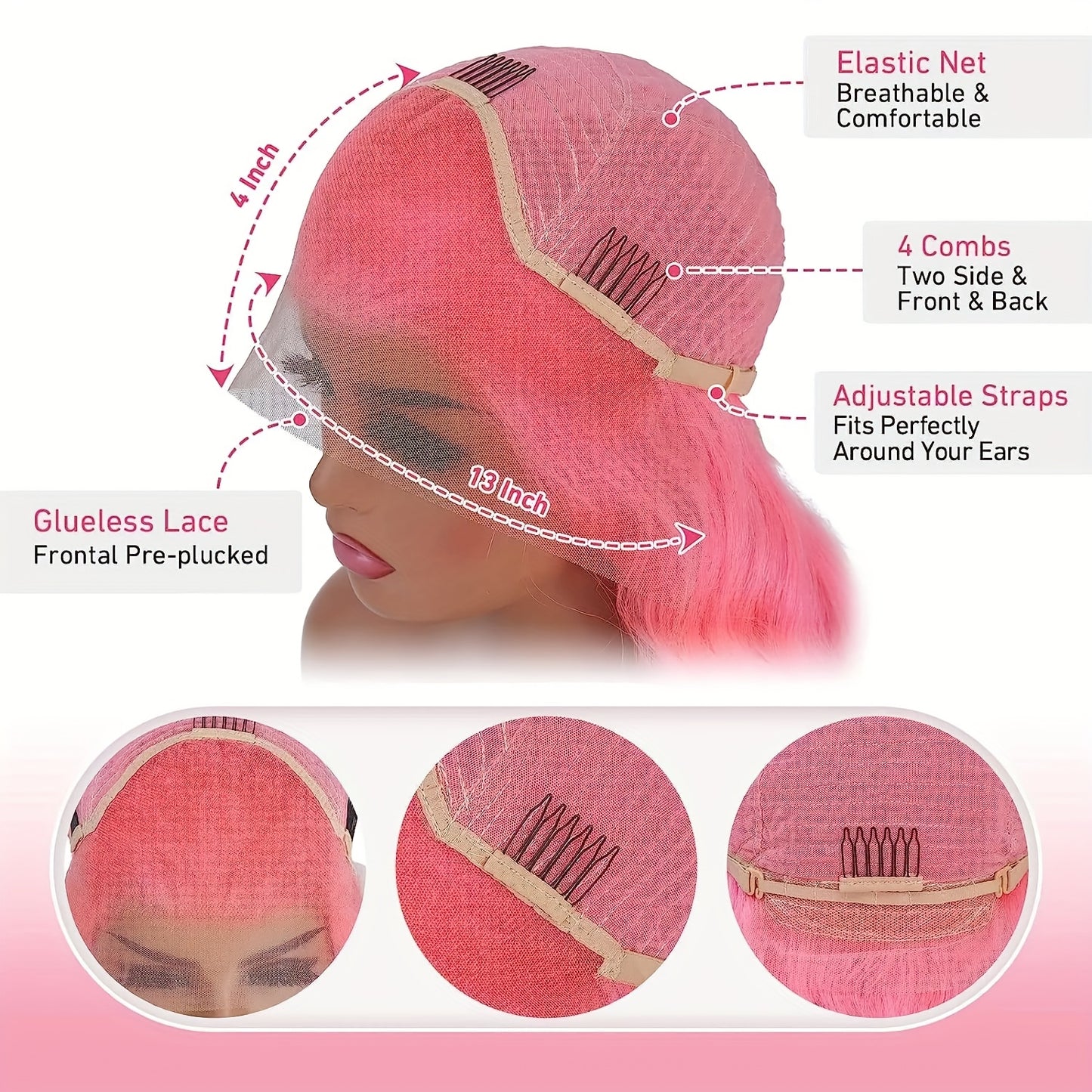 Hair Sophisticated Pink Body Wave Lace Front Wig – 13x4 HD Transparent Lace, 100% Human Hair, Pre-Plucked Hairline, Glueless, 180% Density for Women