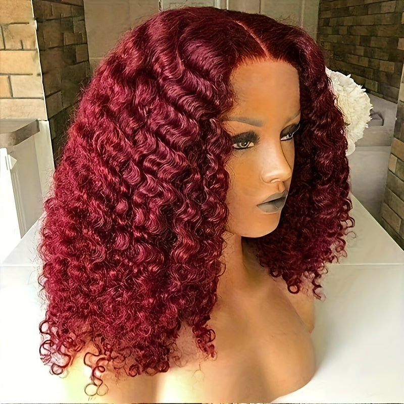 12-16 Inch Burgundy 99J Water Wave Bob Wig, 13x4 HD Human Hair, Pre-Plucked with Baby Hair, Ombre Highlight P4/27, Natural Looking Realistic Hairline, Versatile Styling Options, Elegant Wine Red Curly Style for Women, Hair Wi