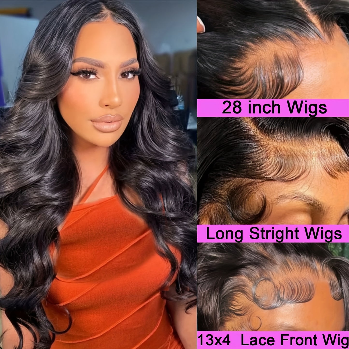 28 Inch 13x4 HD Lace Frontal Wigs Long Body Wave Black Wigs Synthetic Heat Resistant Fiber Hair Wig Premium Natural Black Loose Wave 13*4 Hairpiece Wigs for Women with HD Transparent Lace Glueless Lace Loose Wavy Wig 200% Den