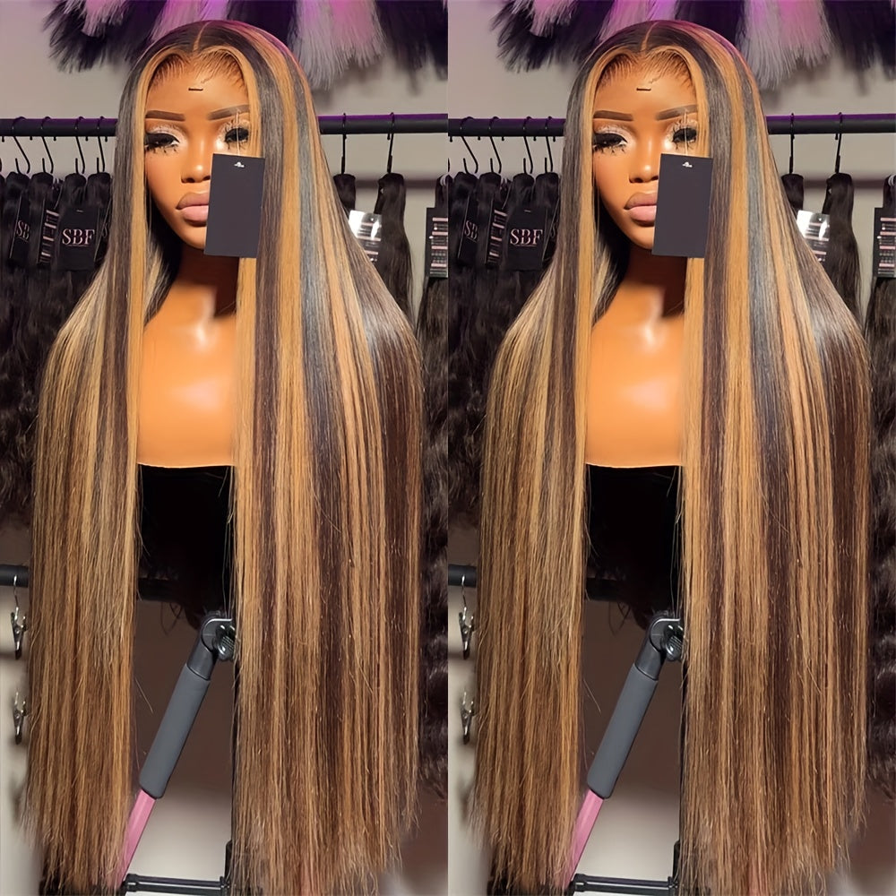 Hair Sophisticated P4/27 Highlight Straight Wig โ 13x4 HD Transparent Lace Front, Brazilian Human Hair, 180% Density, Pre-Plucked Natural Hairline