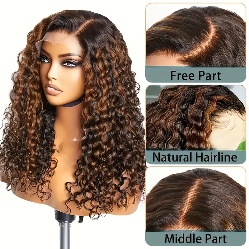 Highlight Lace Front Wig Human Hair 1B/30 Black And Brown Deep Wave Wigs Glueless Wigs Human Hair Pre Cut 13x4 HD Lace Frontal Wig Human Hair Pre Plucked with Baby Hair 200% Density human hair bundles