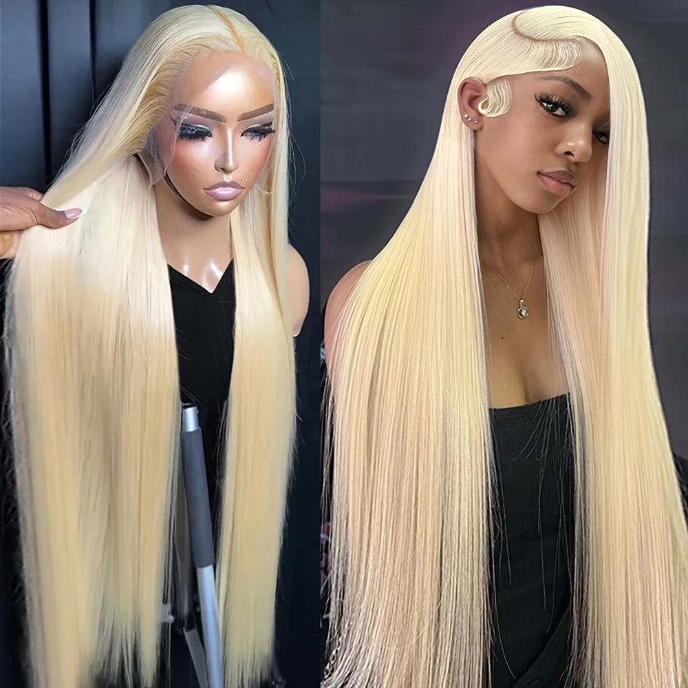 Hair Sophisticated 32" 613 Blonde Straight Lace Front Wig – 13x4 HD Transparent Brazilian Virgin Human Hair, 200% Density, Pre-Plucked with Baby Hair, Free Part Design