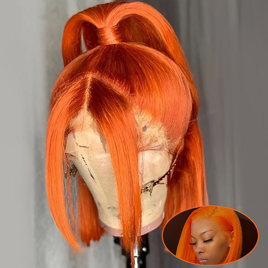 Hair Sophisticated Ginger Orange Straight Bob Wig – 13x4 HD Transparent Lace Front Human Hair Wig for Women, 200% Density, Pre-Plucked with Baby Hair