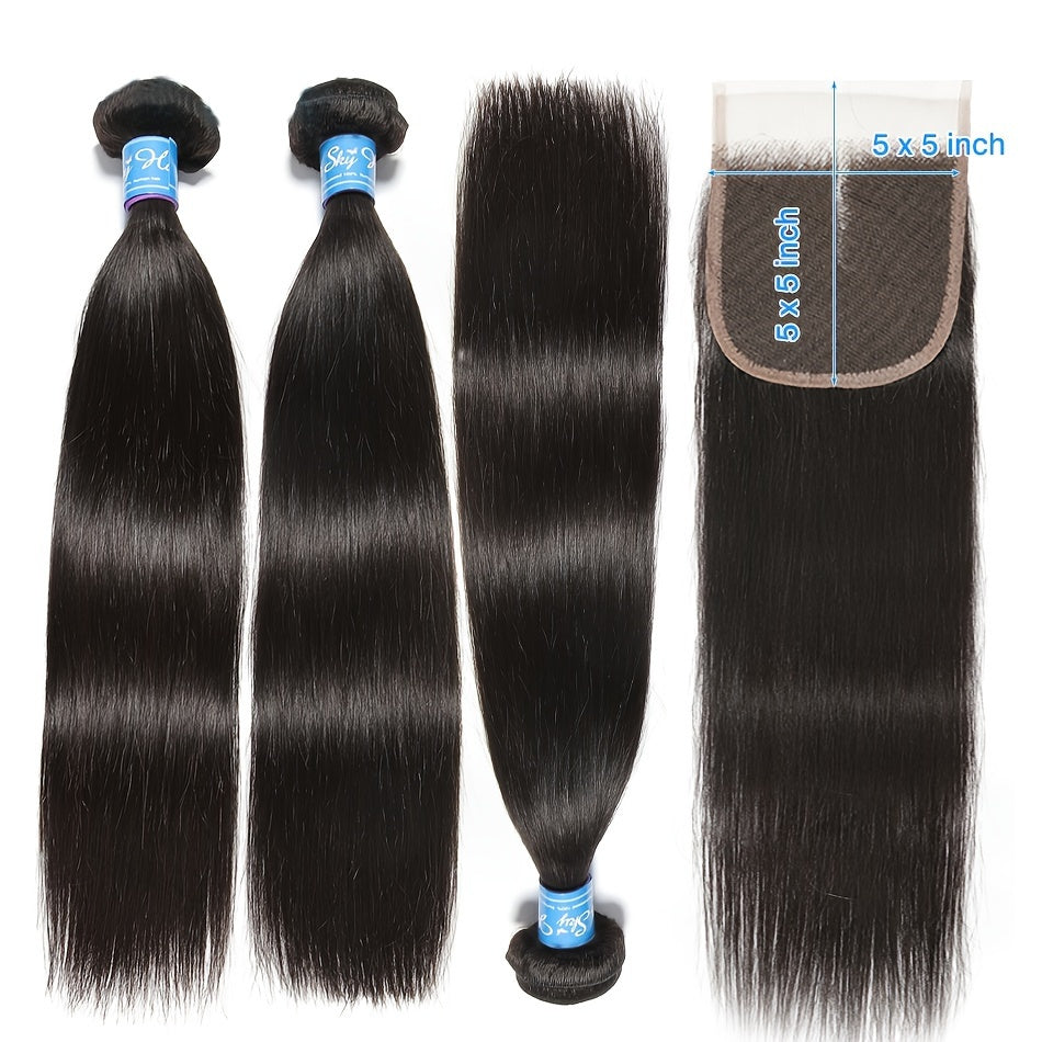 Hair Sophisticated™ – Sleek Luxe 3-Bundle Set with 5x5 Lace Closure