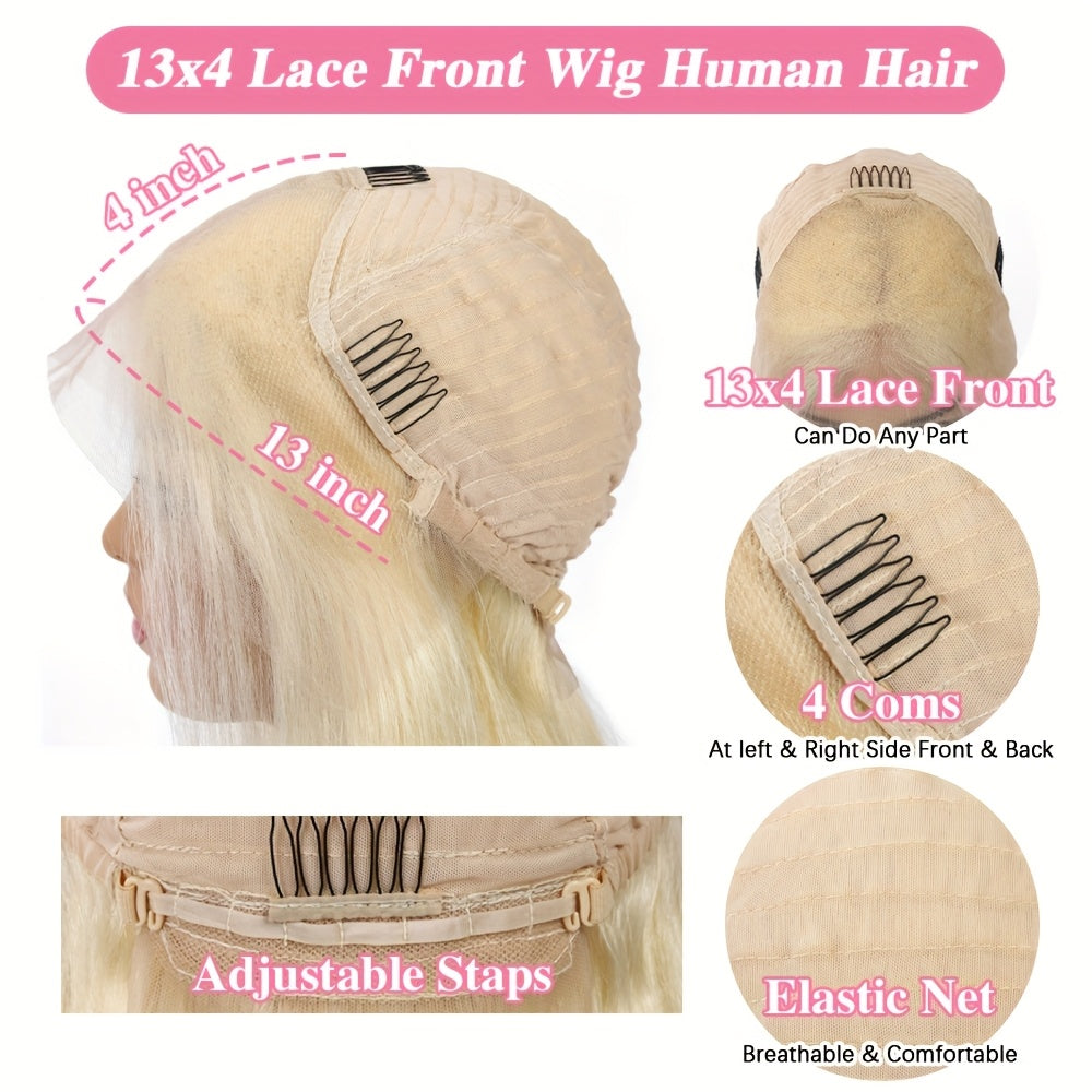 Hair Sophisticated 613 Blonde Body Wave Lace Front Wig – 13x4 HD Transparent Indian Virgin Human Hair, 180% Density, Pre-Plucked Lace Wig for Women