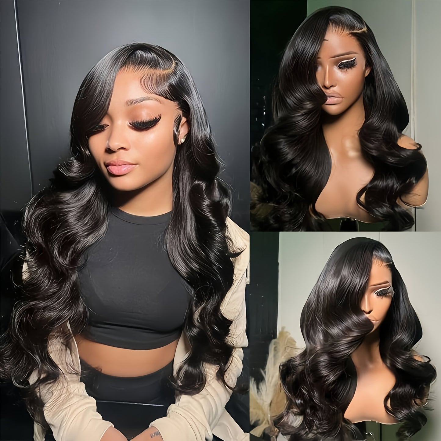 28 Inch 13x4 HD Lace Frontal Wigs Long Body Wave Black Wigs Synthetic Heat Resistant Fiber Hair Wig Premium Natural Black Loose Wave 13*4 Hairpiece Wigs for Women with HD Transparent Lace Glueless Lace Loose Wavy Wig 200% Den
