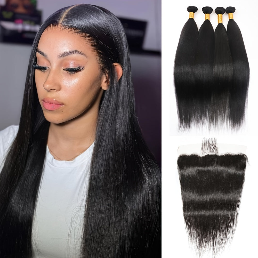 Hair Sophisticated™ – Sleek Crown Set Brazilian Straight Bundles + 13x4 HD Lace Frontal | 100% Virgin Hair | Unprocessed