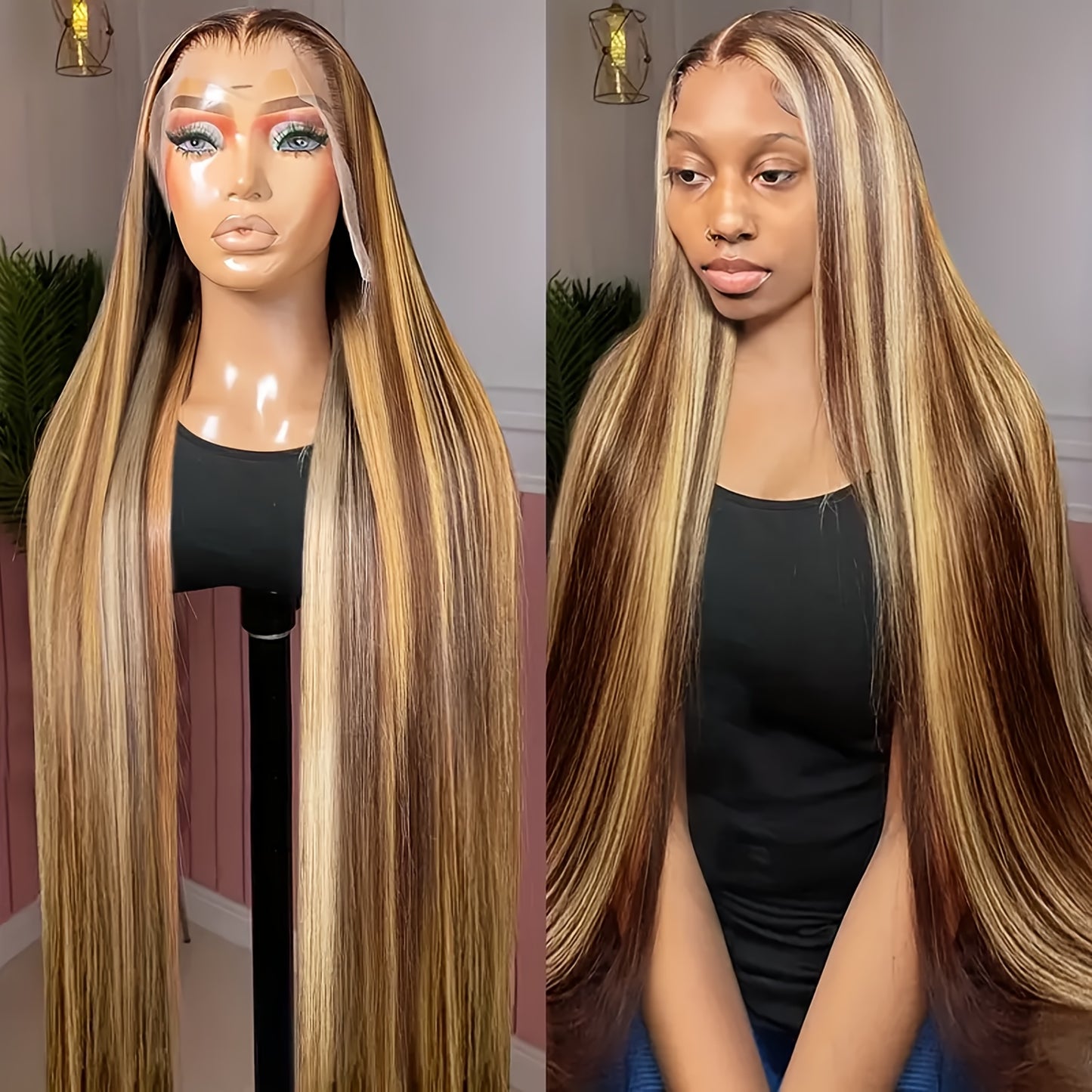 Hair Sophisticated P4/27 Highlight Straight Wig โ 13x4 HD Transparent Lace Front, Brazilian Human Hair, 180% Density, Pre-Plucked Natural Hairline