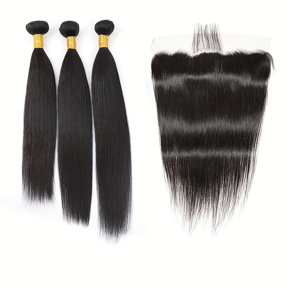 Hair Sophisticated™ – Sleek Crown Set Brazilian Straight Bundles + 13x4 HD Lace Frontal | 100% Virgin Hair | Unprocessed