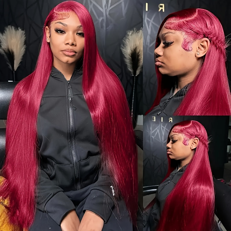 Hair Sophisticated 99J Burgundy Lace Front Wig – 13x4 HD Transparent Lace, 200% Density, Pre-Plucked with Baby Hair, Glueless Human Hair Wig, Available in 22-34 Inches