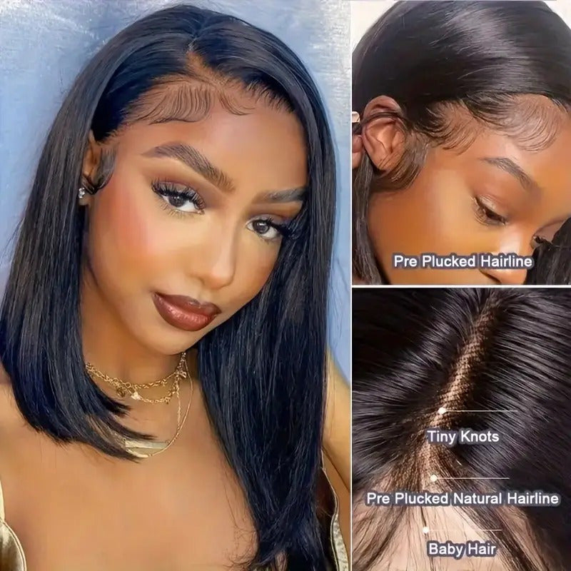 Hair Sophisticated Elegant Straight Bob Wig – 13x4 HD Transparent Lace Front, Glueless Brazilian Human Hair, 200% Density, Pre-Plucked Short Wig with Baby Hair