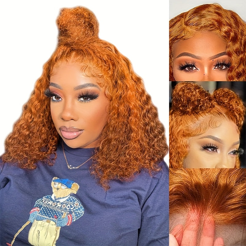Hair Sophisticated Ginger Orange Deep Wave Bob Wig – 12 Inch 13x4 HD Lace Front, 100% Human Hair, 200% Density, Pre-Plucked with Baby Hair for a Natural Look