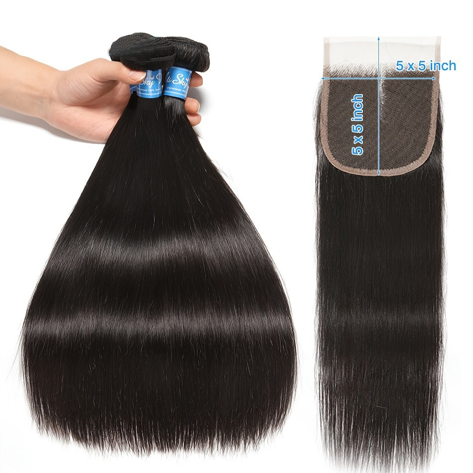 Hair Sophisticated™ – Sleek Luxe 3-Bundle Set with 5x5 Lace Closure