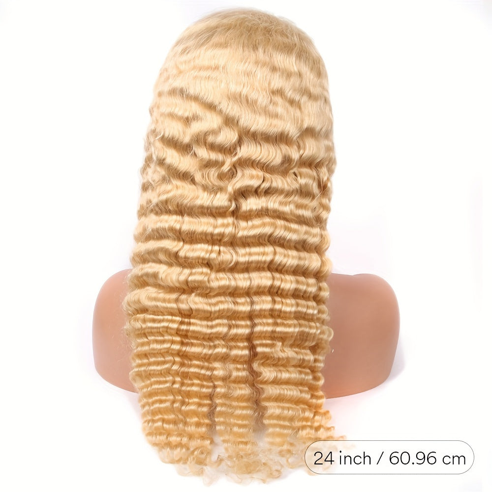 Hair Sophisticated 613 Blonde Deep Wave Lace Front Wig – 13x4 HD Transparent Human Hair Wig, Pre-Plucked with Baby Hair, 180% Density, 20-24 Inches, Natural Look for Women