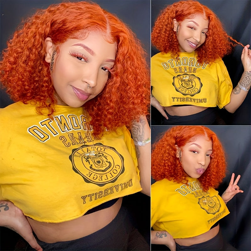 Hair Sophisticated Ginger Orange Deep Wave Bob Wig – 12 Inch 13x4 HD Lace Front, 100% Human Hair, 200% Density, Pre-Plucked with Baby Hair for a Natural Look