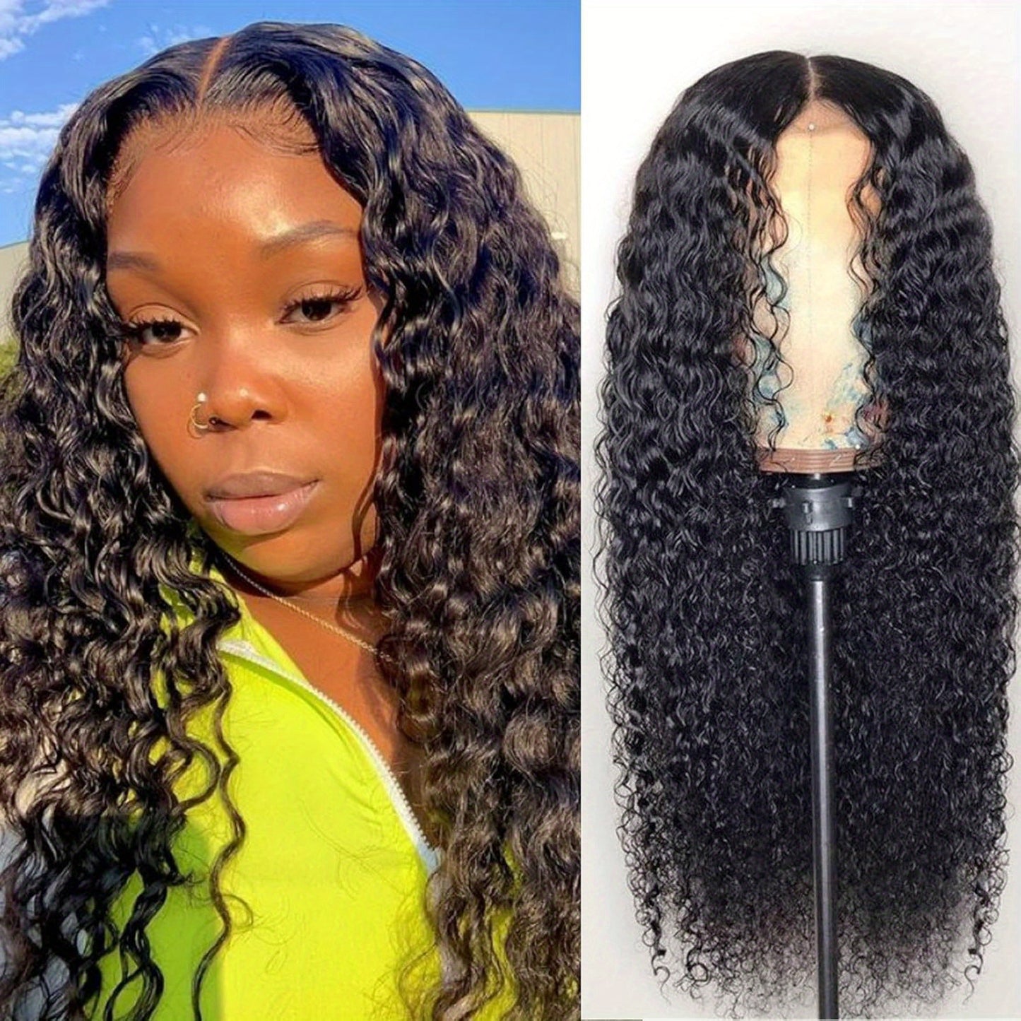 16 Inch Brazilian Virgin Human Hair Lace Front Wig - Deep Wave 4x4 Lace Closure, 180% Density, Pre-Plucked Baby Hair, Natural Black, HD Transparent Lace for Women, Soft & Healthy, Tangle-Free, Minimal Shedding, Adjustable Str