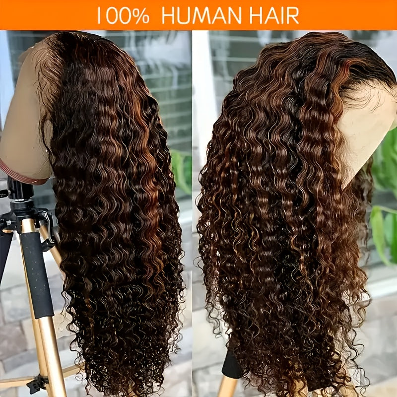 Highlight Lace Front Wig Human Hair 1B/30 Black And Brown Deep Wave Wigs Glueless Wigs Human Hair Pre Cut 13x4 HD Lace Frontal Wig Human Hair Pre Plucked with Baby Hair 200% Density human hair bundles