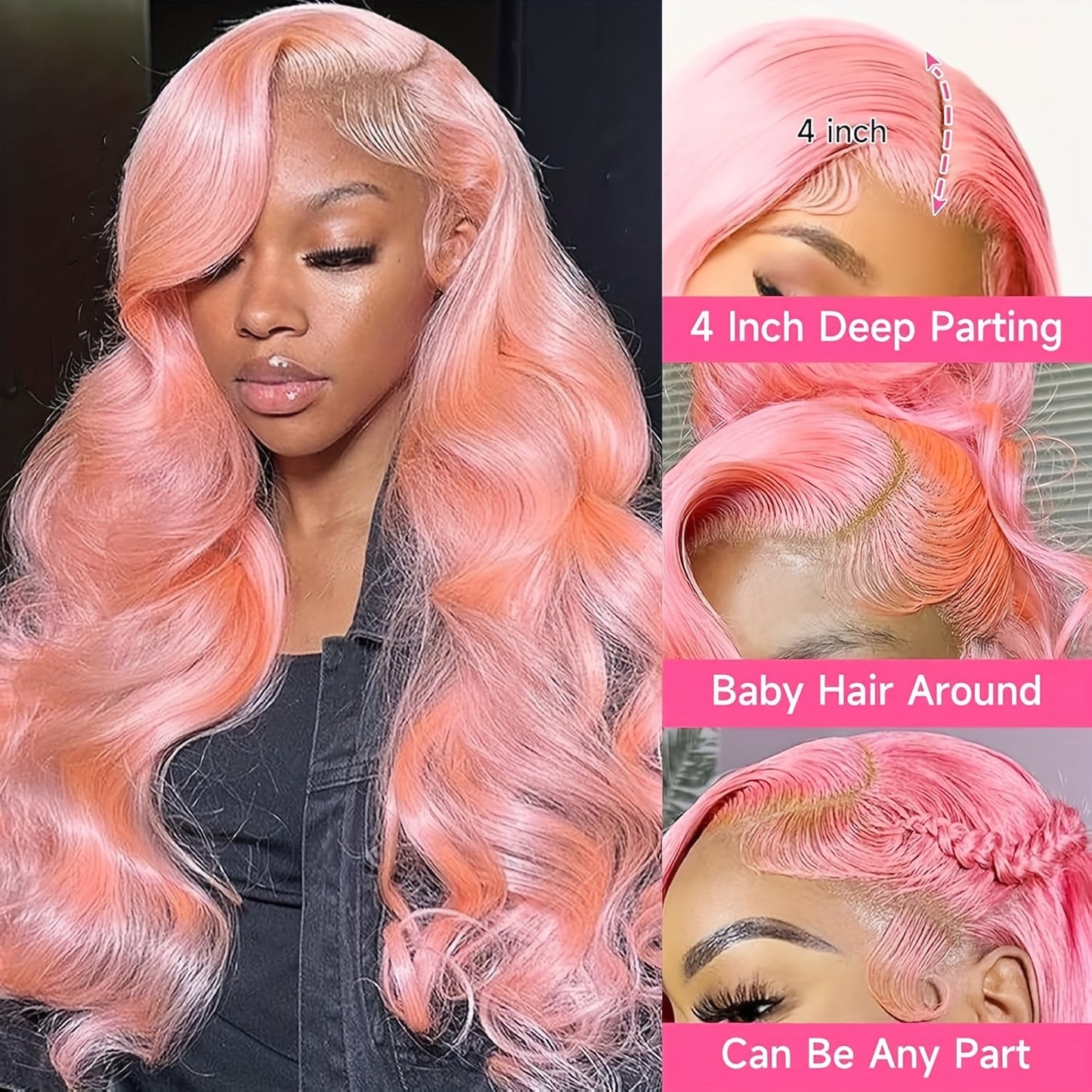 Hair Sophisticated Pink Body Wave Lace Front Wig – 13x4 HD Transparent Lace, 100% Human Hair, Pre-Plucked Hairline, Glueless, 180% Density for Women