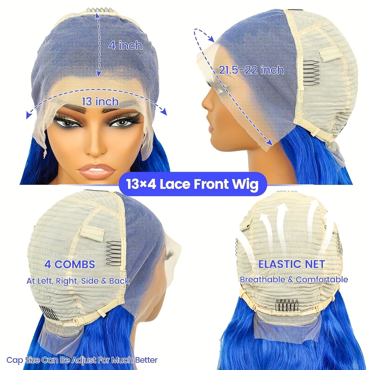 Hair Sophisticated Blue Body Wave Lace Front Wig – 13x4 HD Lace, 100% Human Hair, Pre-Plucked, Glueless, 12A Grade, 180% Density, Vibrant Colored Wig for Women