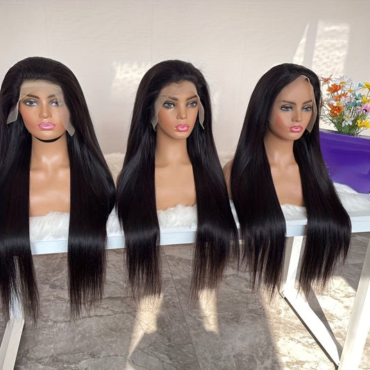 Hair Sophisticated 250% Density Straight Glueless Lace Front Wig – 13x4 HD Transparent Brazilian Virgin Human Hair, Pre-Plucked with Baby Hair, Natural Black Wig for Women