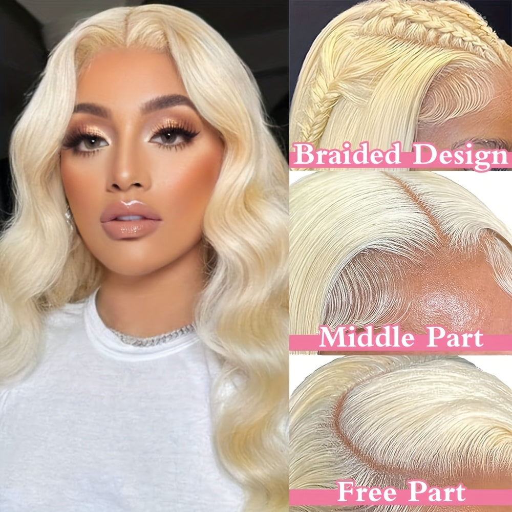 Hair Sophisticated 613 Blonde Body Wave Lace Front Wig – 13x4 HD Transparent Indian Virgin Human Hair, 180% Density, Pre-Plucked Lace Wig for Women