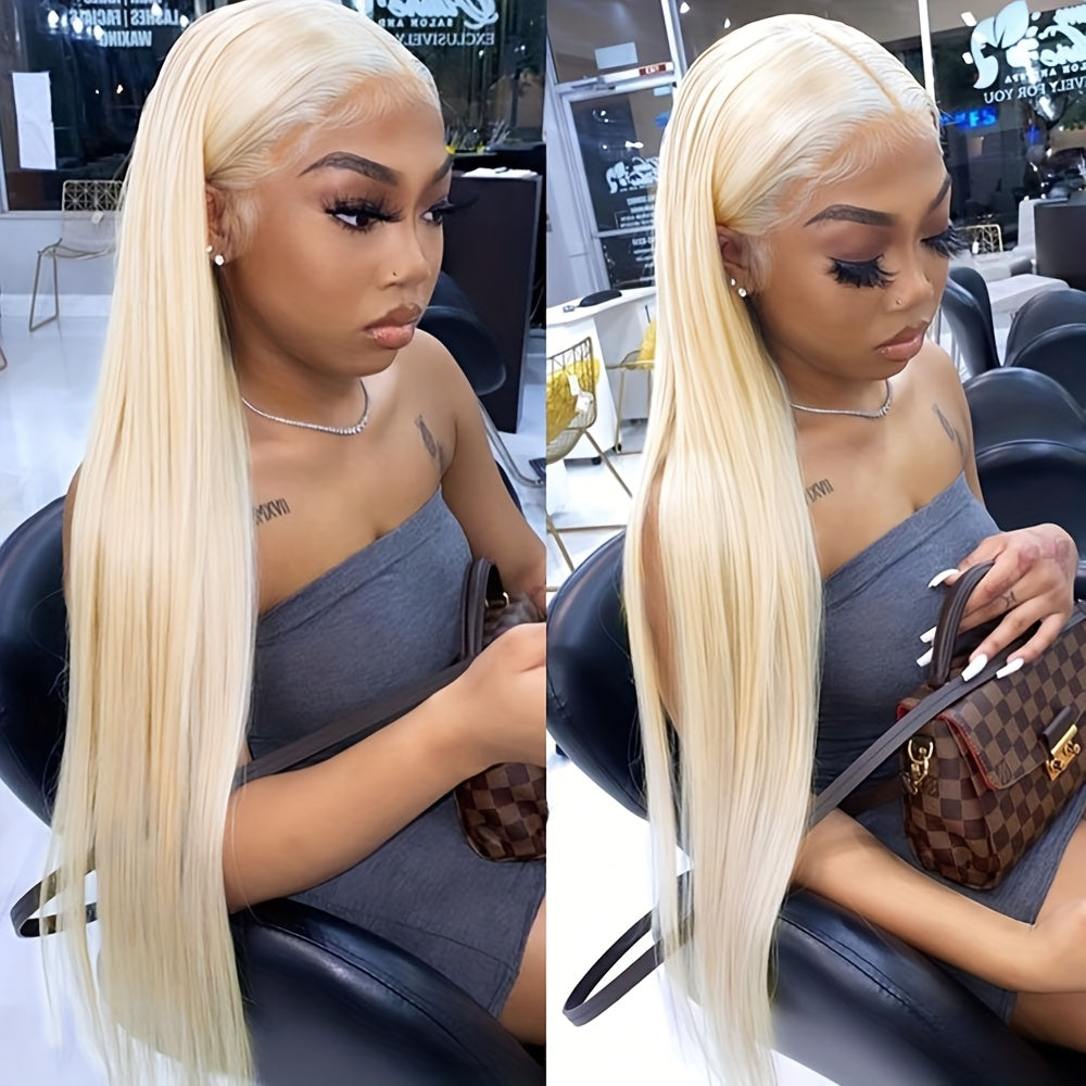 Hair Sophisticated 32" 613 Blonde Straight Lace Front Wig – 13x4 HD Transparent Brazilian Virgin Human Hair, 200% Density, Pre-Plucked with Baby Hair, Free Part Design