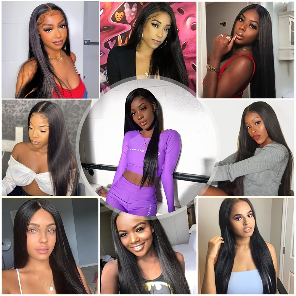 Hair Sophisticated 250% Density Straight Glueless Lace Front Wig – 13x4 HD Transparent Brazilian Virgin Human Hair, Pre-Plucked with Baby Hair, Natural Black Wig for Women