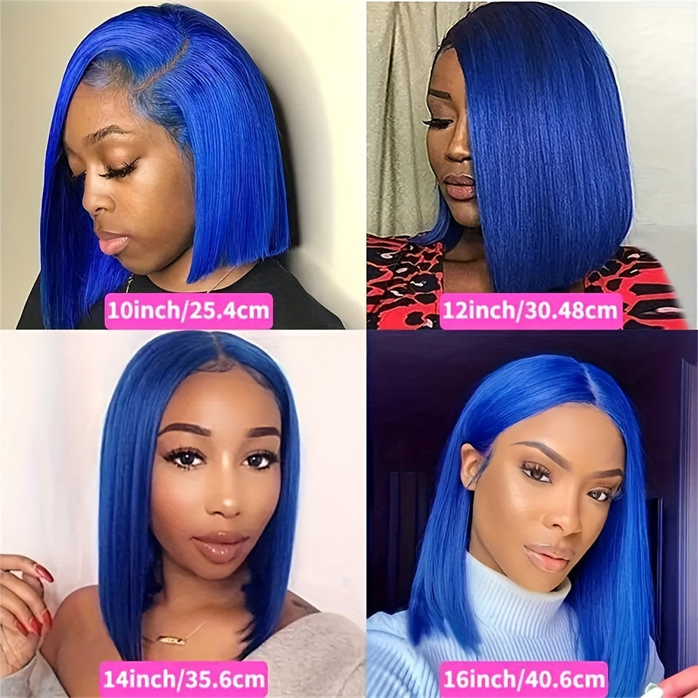 Hair Sophisticated Blue Ombré Bob Wig – 13x4 HD Lace Front Human Hair Wig, Dark to Light Blue Gradient, 180% Density, Straight Cut, Pre-Plucked Hairline, 10-16 Inch