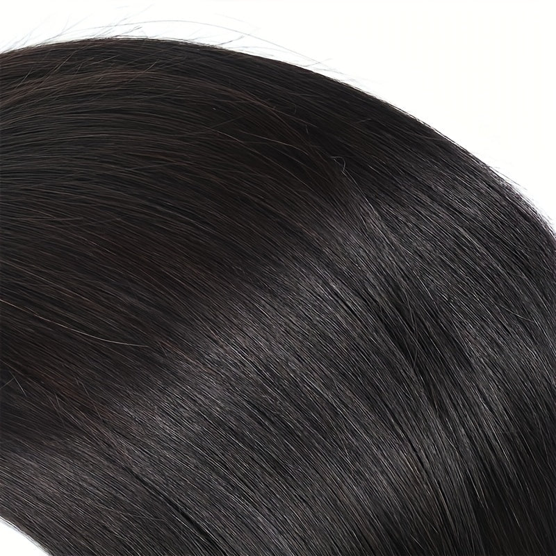 5 Bundles Brazilian Remy Human Hair Extensions with 4x4 Transparent Lace Closure - Straight Black Hair for Women, Remy Human Hair Look, Versatile Styling Options