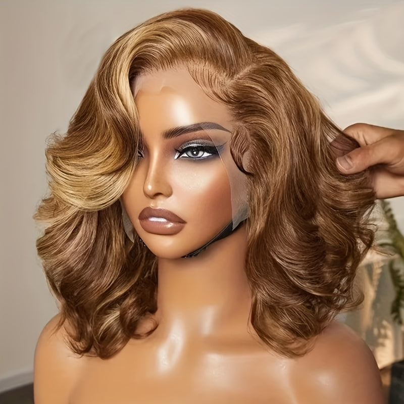 Hair Sophisticated Blonde Highlighted Body Wave Bob Wig ā 13x4 HD Lace Front, 250% Density Human Hair Wig for Women, Pre-Plucked with Baby Hair, Bleached Knots, Natural Hairline | Spring New Arrival