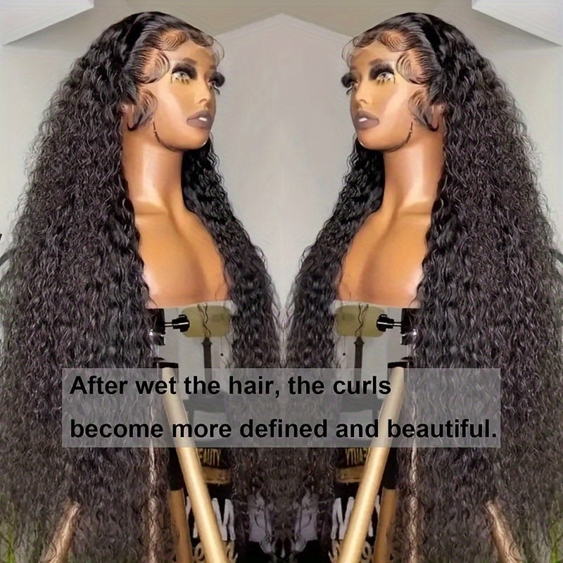 13*4 Water Wave Lace Front Glueless Human Hair Wig For Women - 200% Density, HD Deep Curly Frontal Wig - Wet And Wavy Ready To Wear