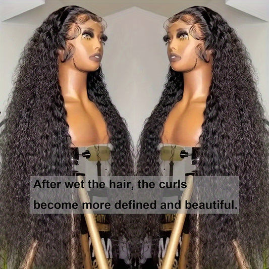13*4 Water Wave Lace Front Glueless Human Hair Wig For Women - 200% Density, HD Deep Curly Frontal Wig - Wet And Wavy Ready To Wear