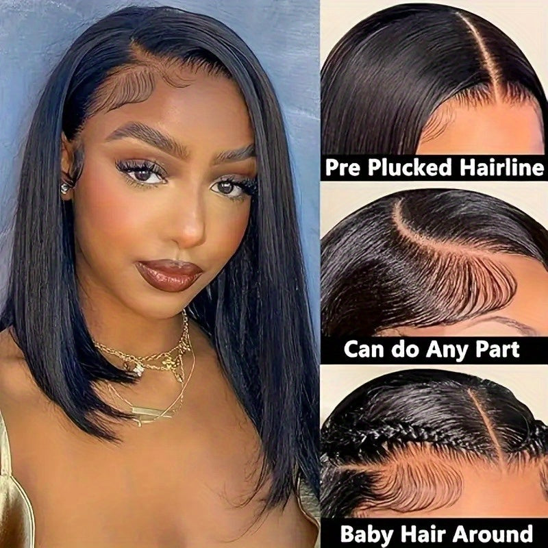 Hair Sophisticated Elegant Straight Bob Wig – 13x4 HD Transparent Lace Front, Glueless Brazilian Human Hair, 200% Density, Pre-Plucked Short Wig with Baby Hair