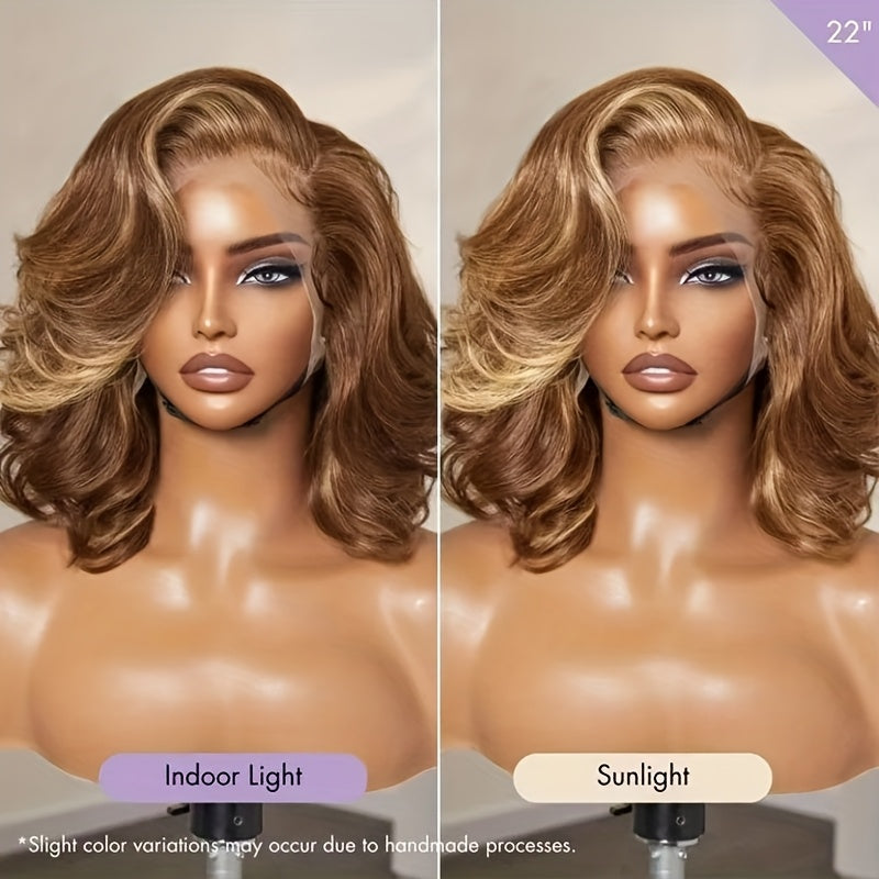 Hair Sophisticated Blonde Highlighted Body Wave Bob Wig ā 13x4 HD Lace Front, 250% Density Human Hair Wig for Women, Pre-Plucked with Baby Hair, Bleached Knots, Natural Hairline | Spring New Arrival