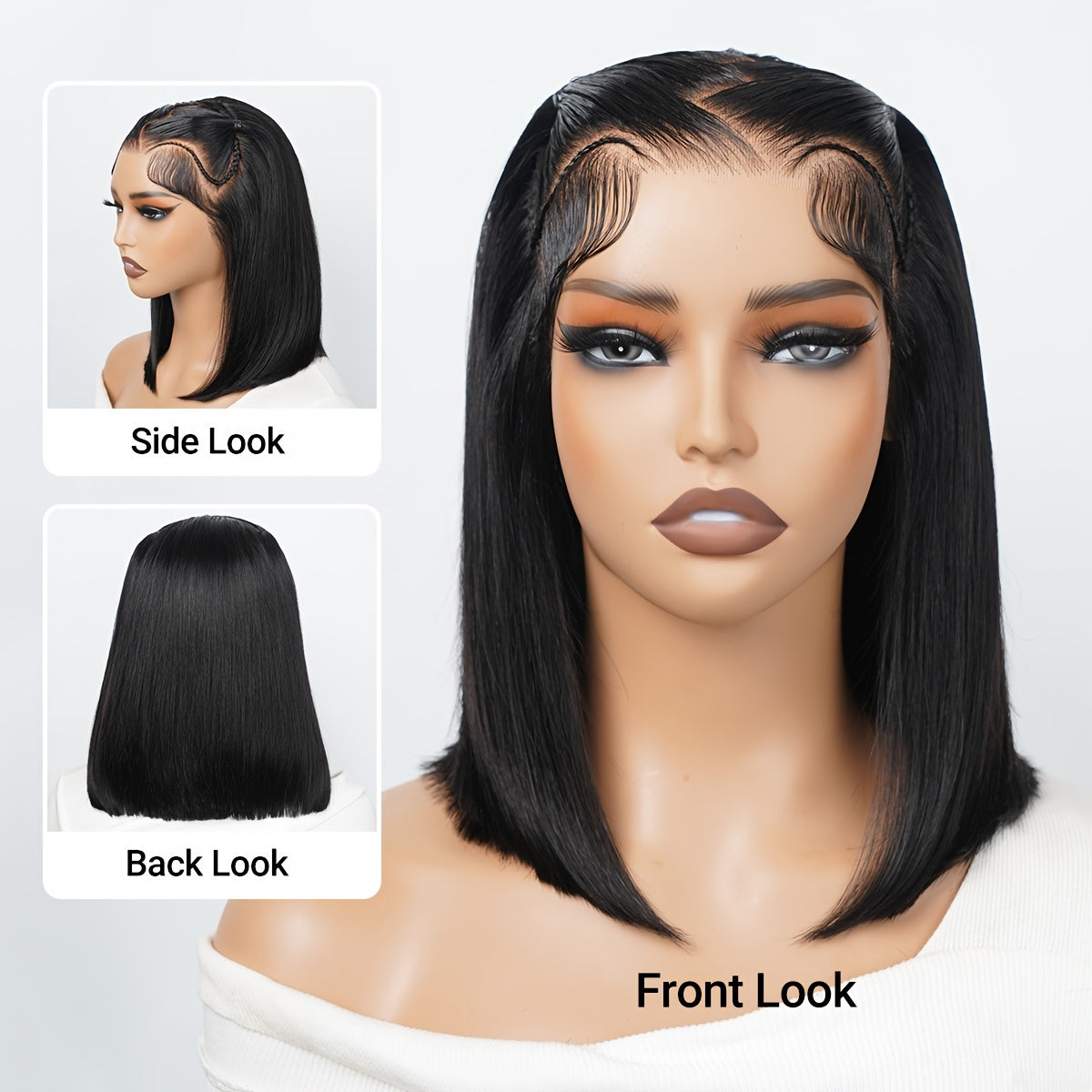 Alipearl Hair Glueless Styled Short BOB Wig Straight Pre-Styled 13x4 Ready To Go Lace Frontal Wig Put On And Go Human Hair Wigs Pre Bleached Pre Cut Pre Plucked 250% Density