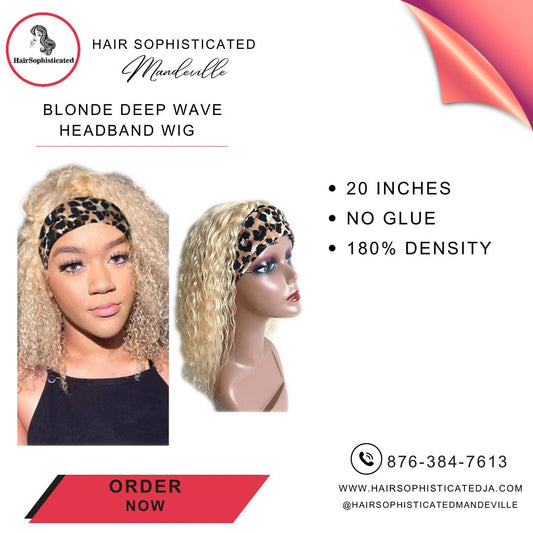 Blonde deep wave headband wig