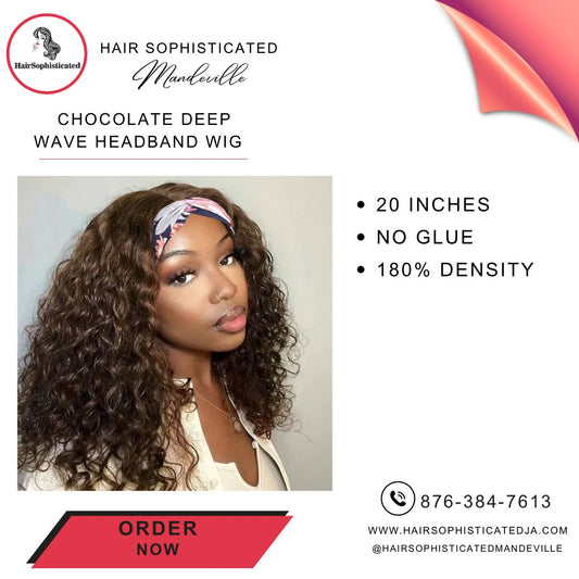 Chocolate deep wave headband wig