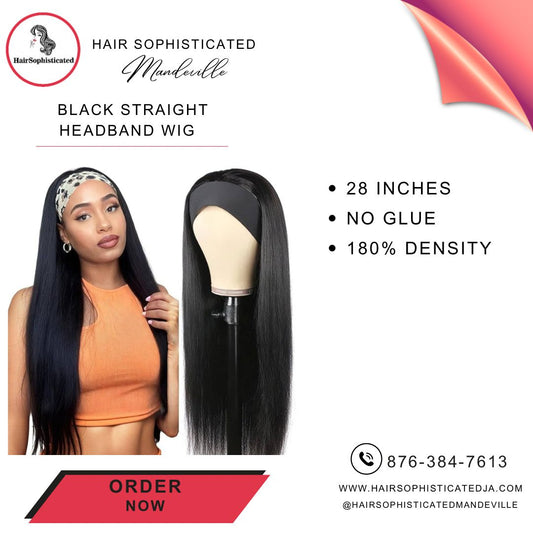 Black straight headband wig